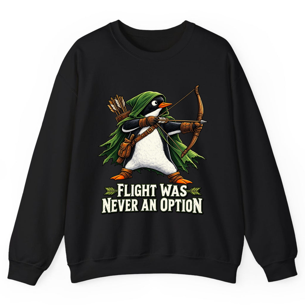 Flight Was Never An Option Penguin Archer Crewneck Sweatshirt - Black