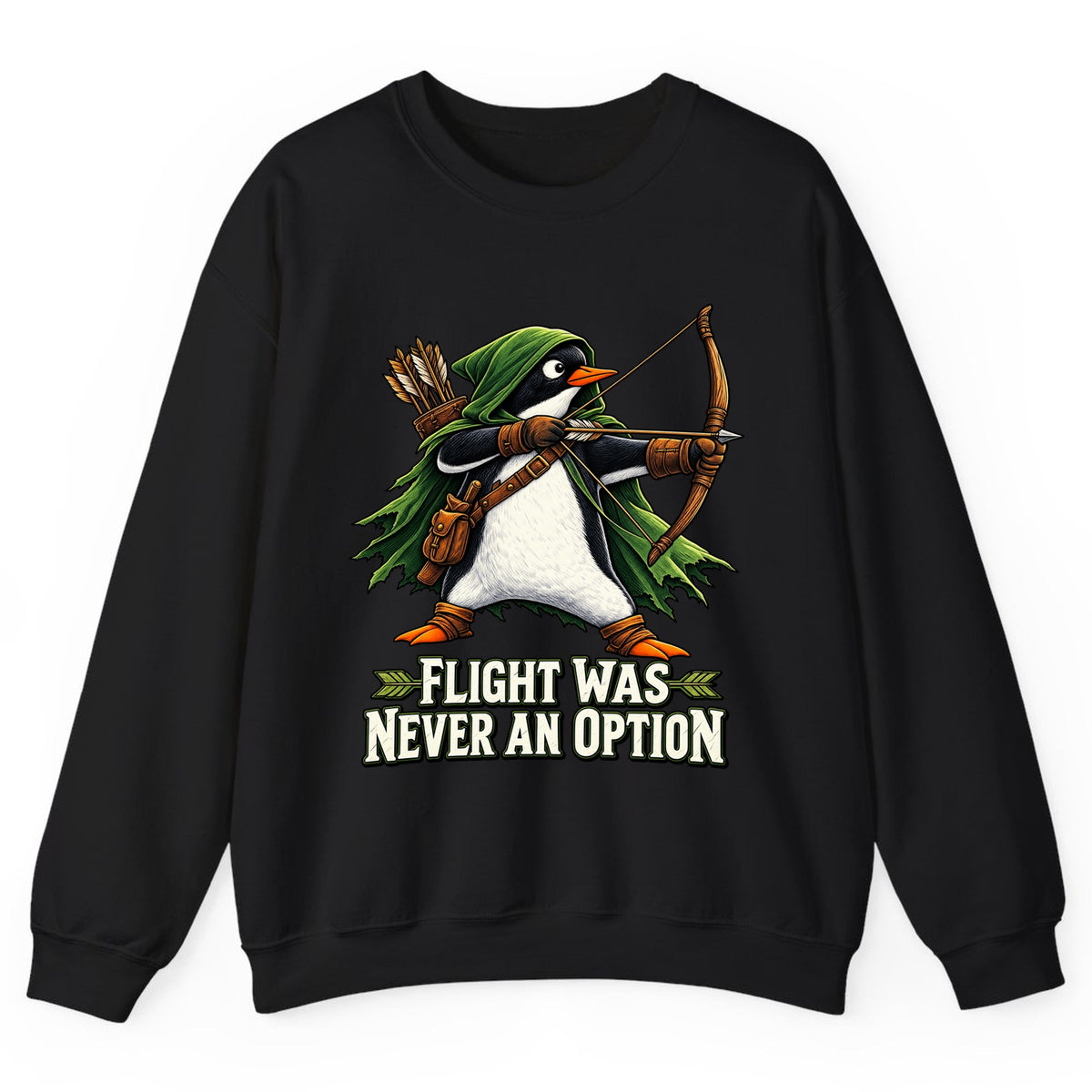 Flight Was Never An Option Penguin Archer Crewneck Sweatshirt - Black