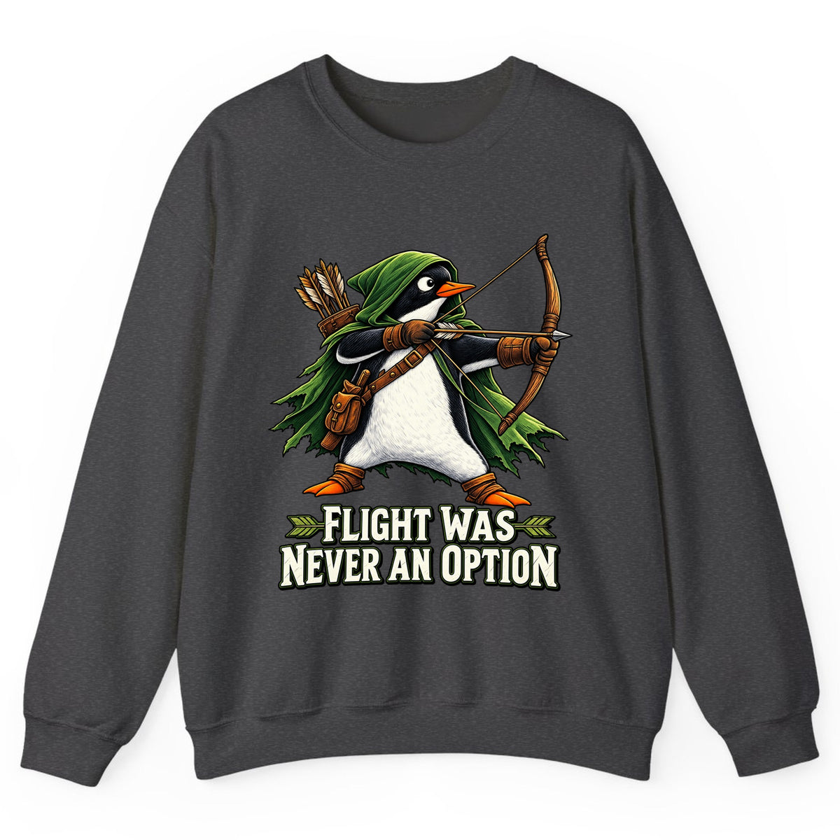 Flight Was Never An Option Penguin Archer Crewneck Sweatshirt - Dark Heather