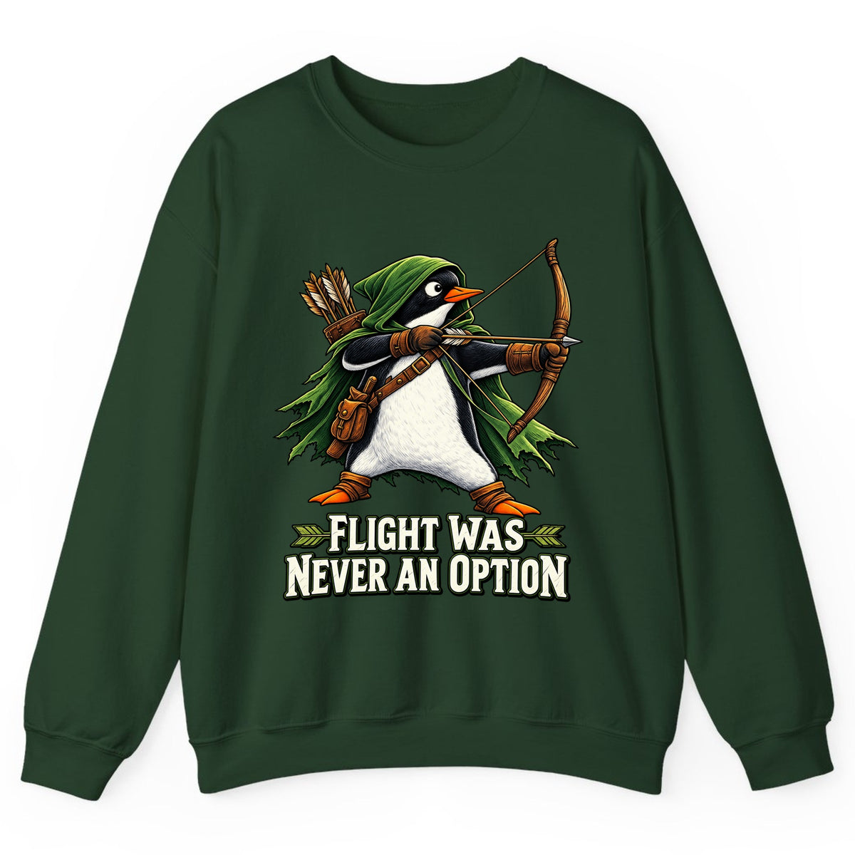 Flight Was Never An Option Penguin Archer Crewneck Sweatshirt - Forest Green