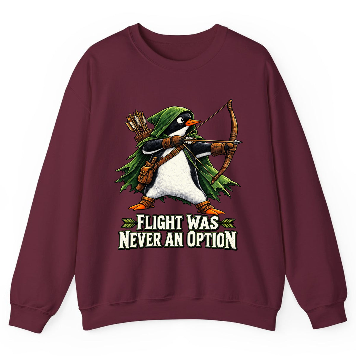Flight Was Never An Option Penguin Archer Crewneck Sweatshirt - Maroon