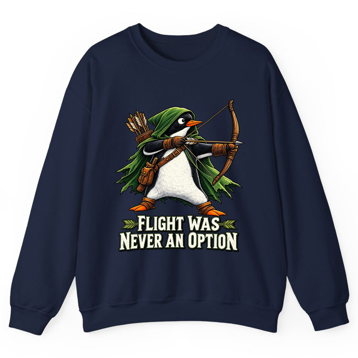Flight Was Never An Option Penguin Archer Crewneck Sweatshirt - Navy