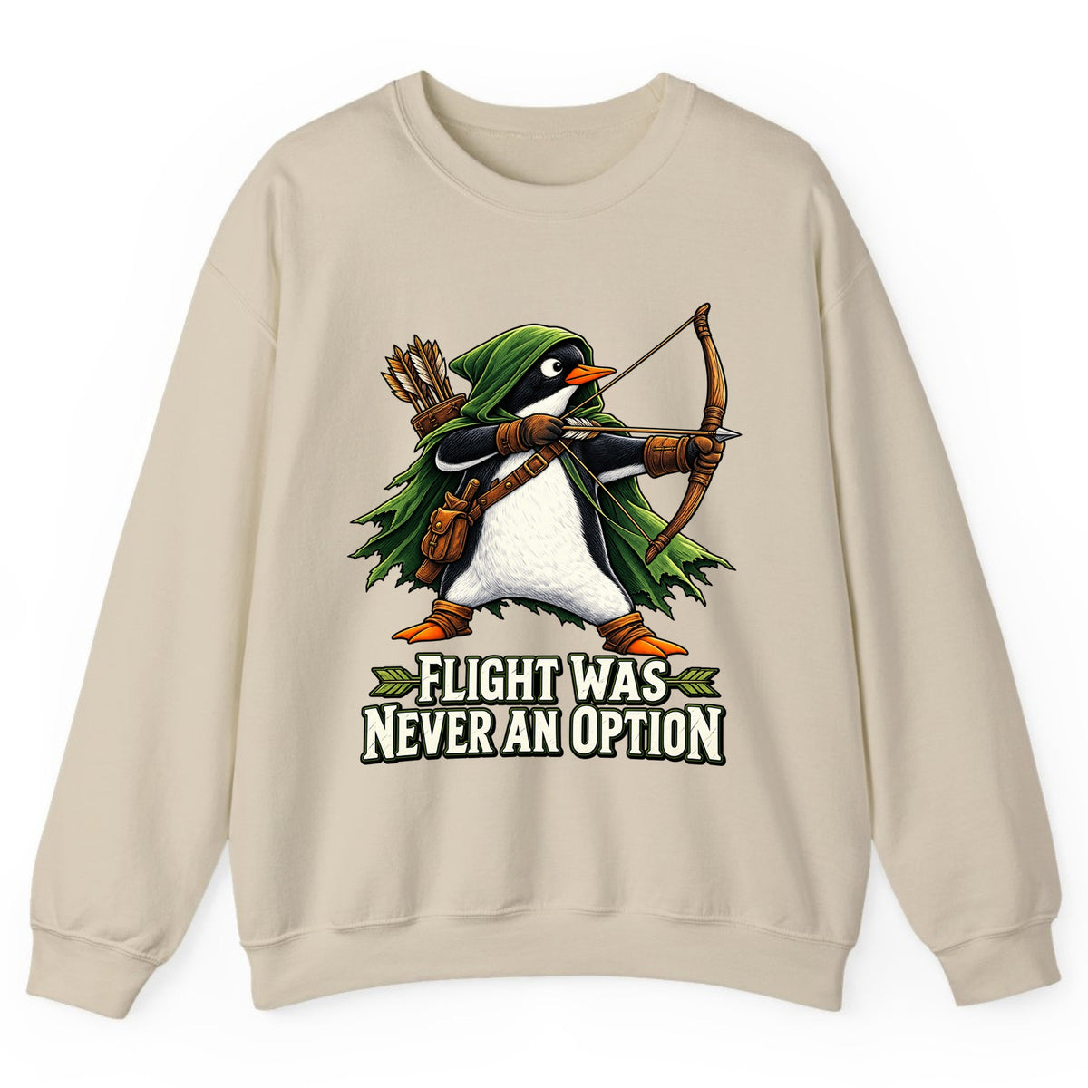 Flight Was Never An Option Penguin Archer Crewneck Sweatshirt - Sand