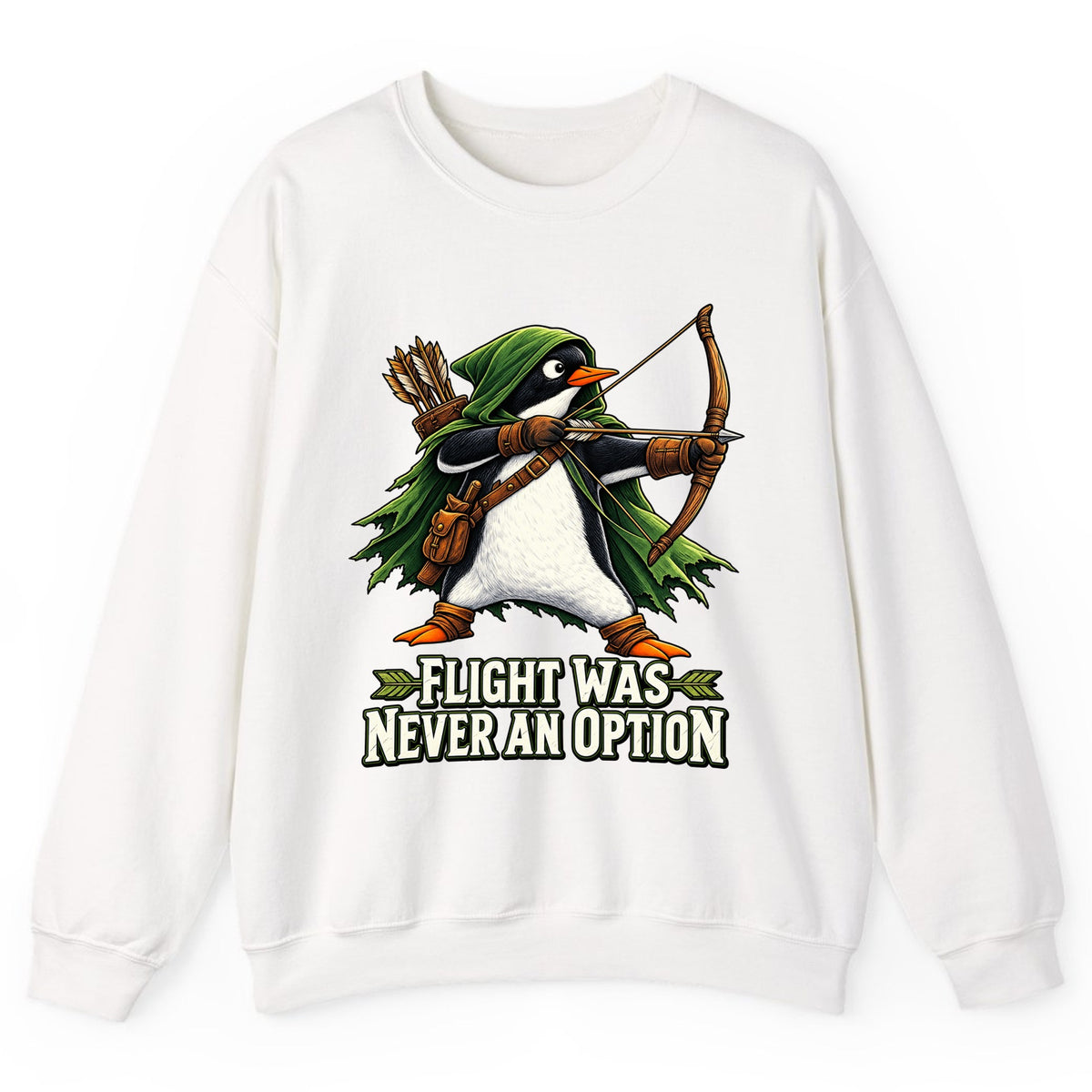 Flight Was Never An Option Penguin Archer Crewneck Sweatshirt - White