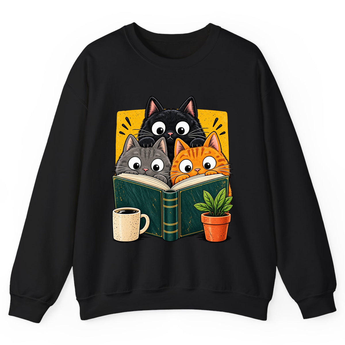 Curious Cats Book Club Crewneck Sweatshirt - Black
