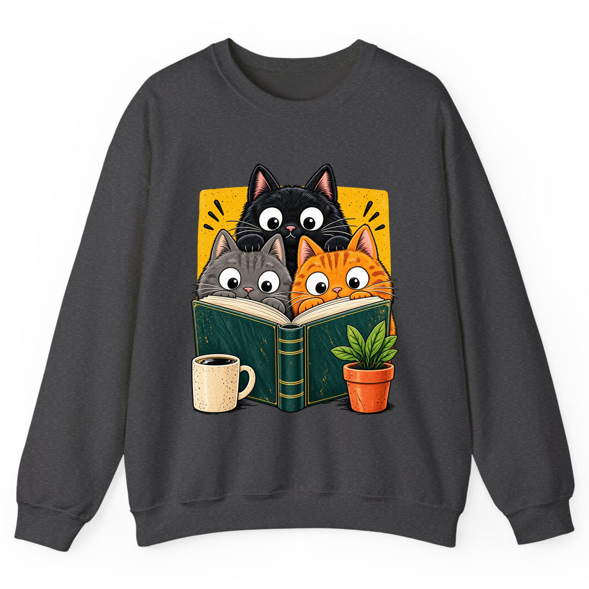 Curious Cats Book Club Crewneck Sweatshirt - Dark Heather