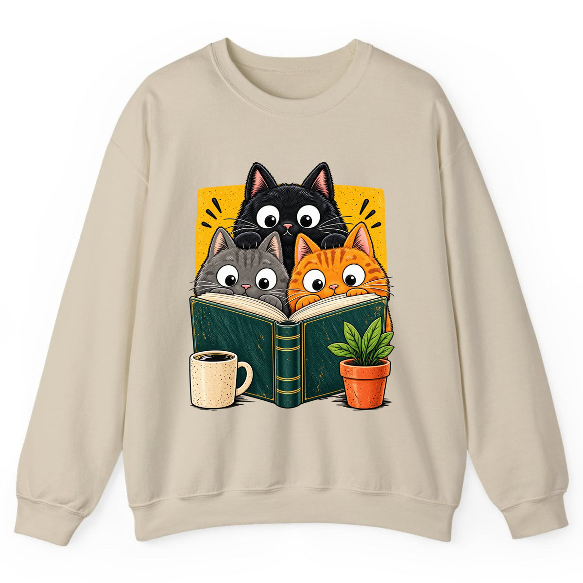 Curious Cats Book Club Crewneck Sweatshirt - Sand