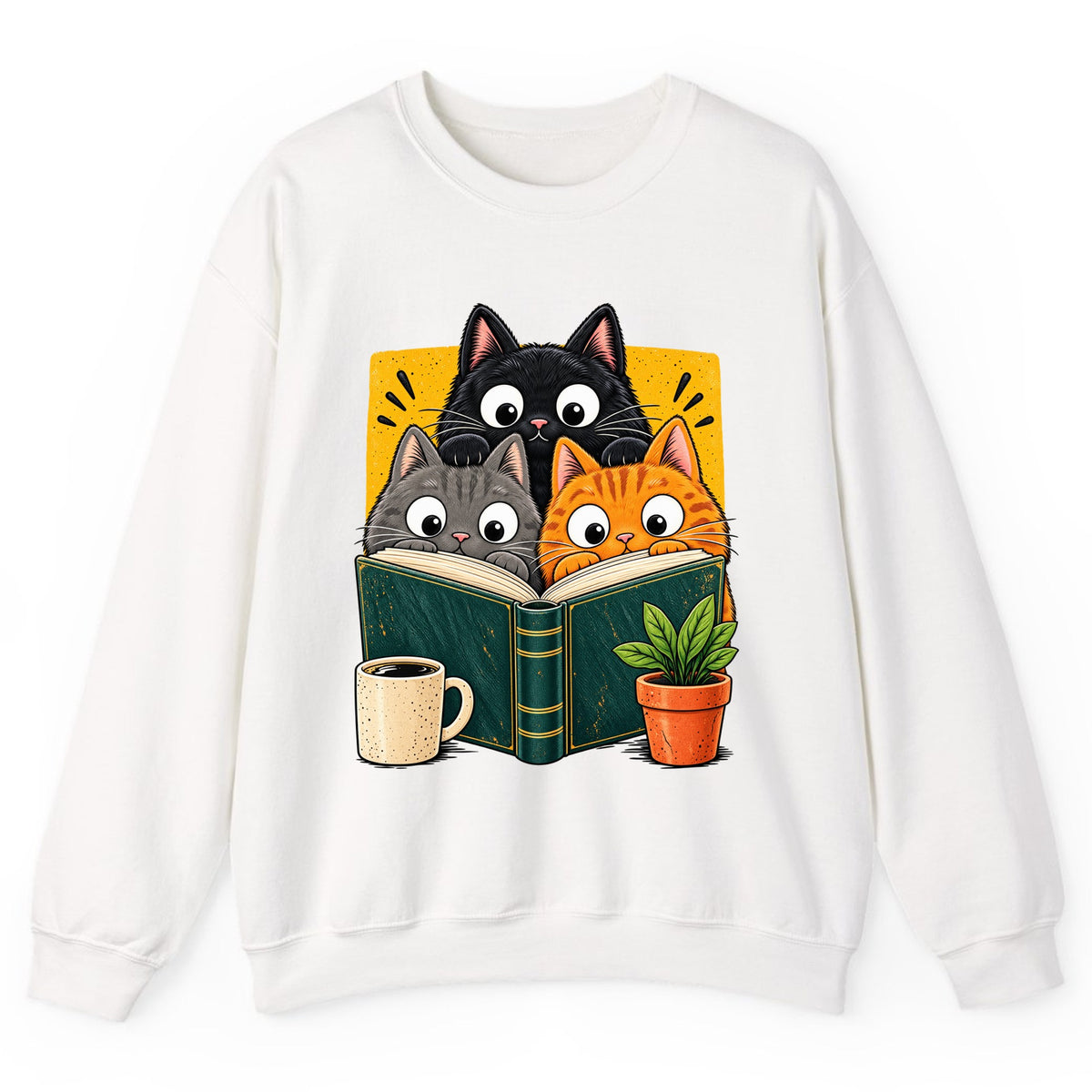 Curious Cats Book Club Crewneck Sweatshirt - White