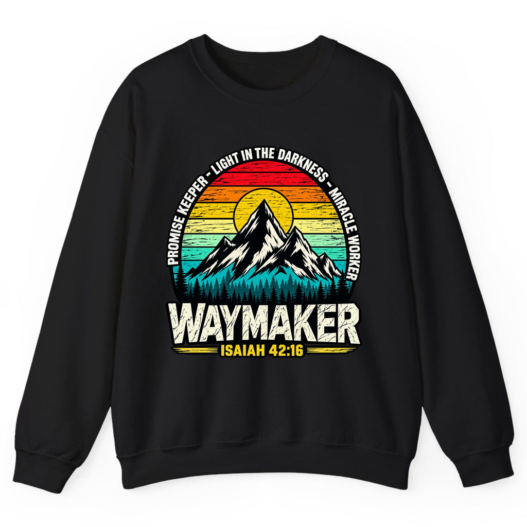 Waymaker Isaiah 42:16 Mountain Sunset Crewneck Sweatshirt - Black