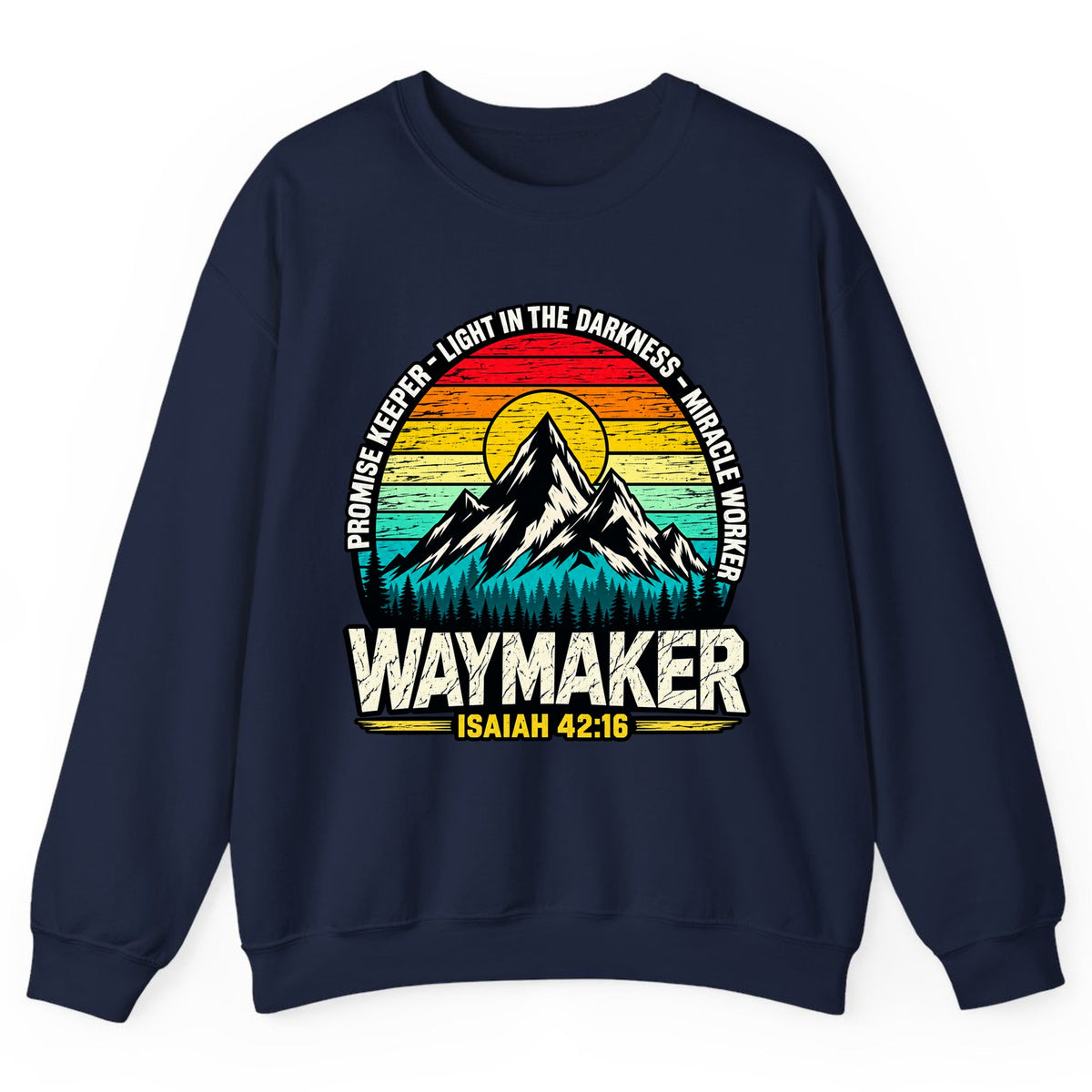Waymaker Isaiah 42:16 Mountain Sunset Crewneck Sweatshirt - Navy