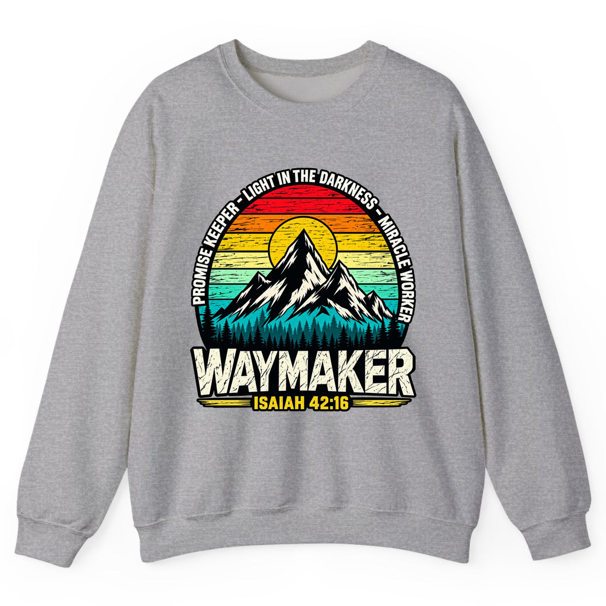 Waymaker Isaiah 42:16 Mountain Sunset Crewneck Sweatshirt - Sport Grey