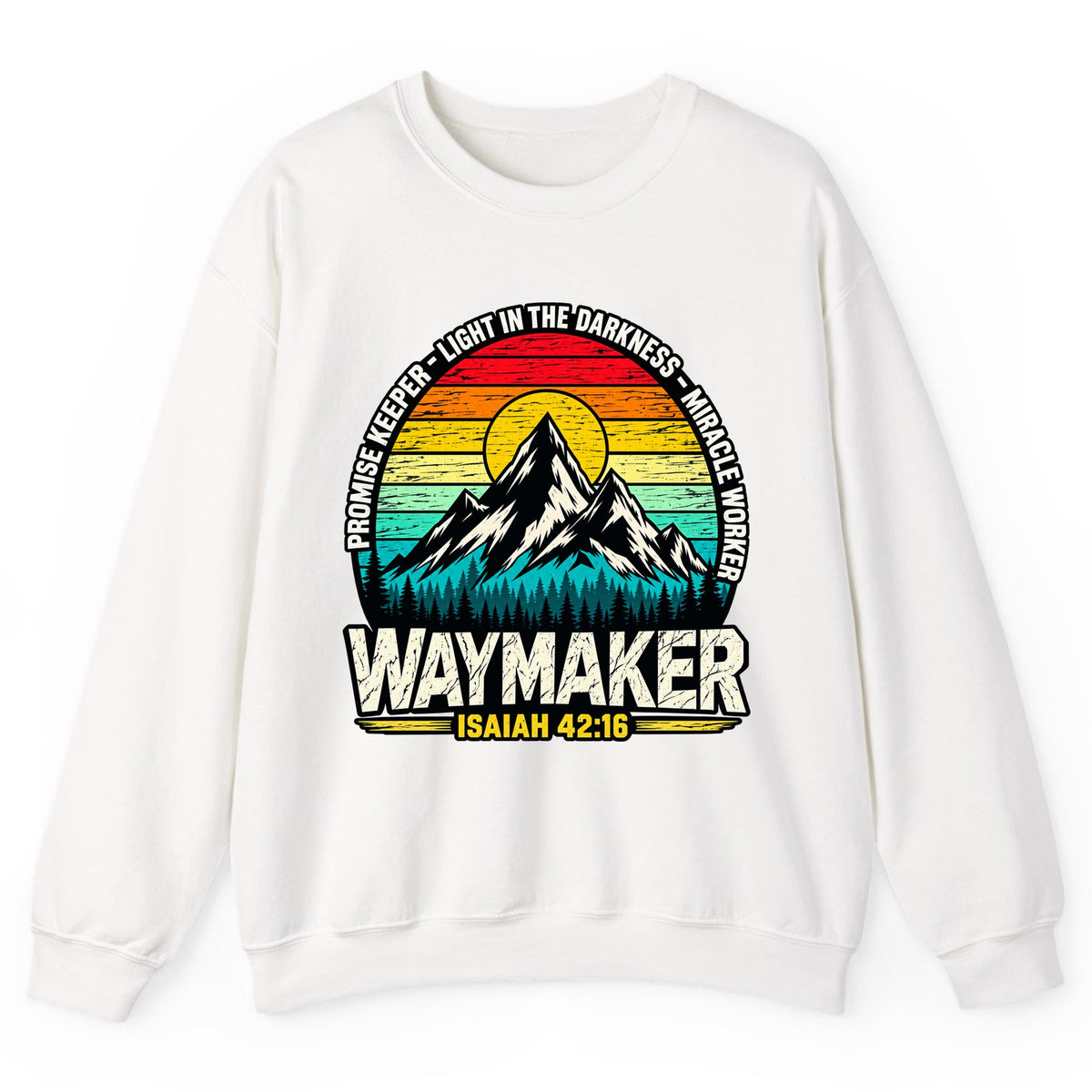 Waymaker Isaiah 42:16 Mountain Sunset Crewneck Sweatshirt - White