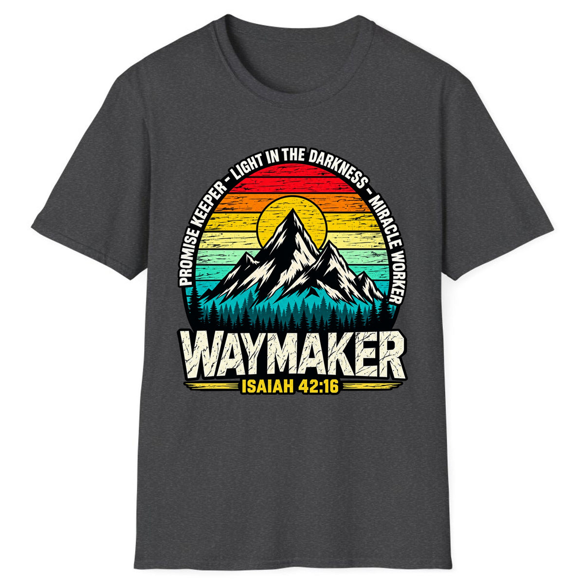 Waymaker Isaiah 42:16 Mountain Sunset Classic Tee - Dark Heather
