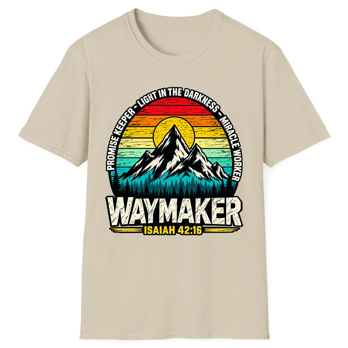 Waymaker Isaiah 42:16 Mountain Sunset Classic Tee - Sand