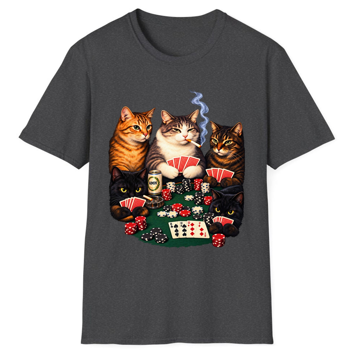 Poker Cats Game Night Classic Tee - Dark Heather