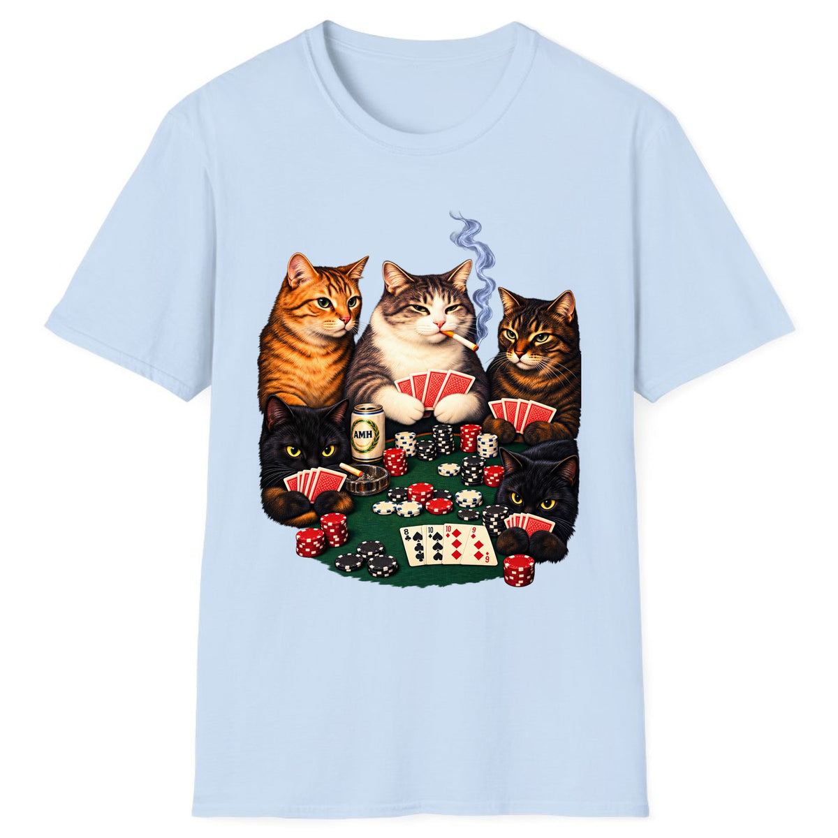 Poker Cats Game Night Classic Tee - Light Blue