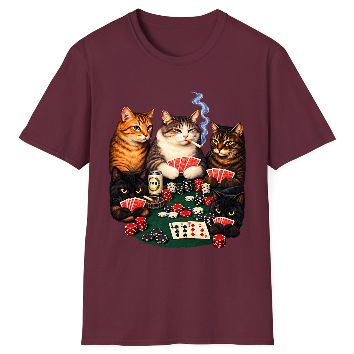 Poker Cats Game Night Classic Tee - Maroon