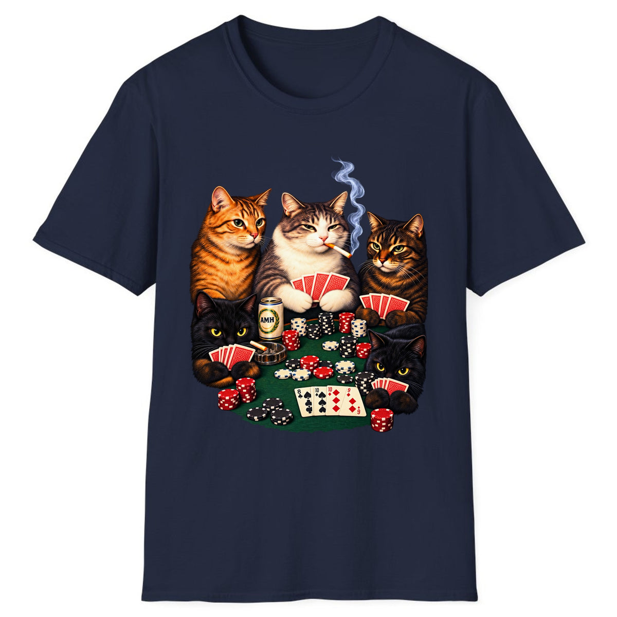 Poker Cats Game Night Classic Tee - Navy