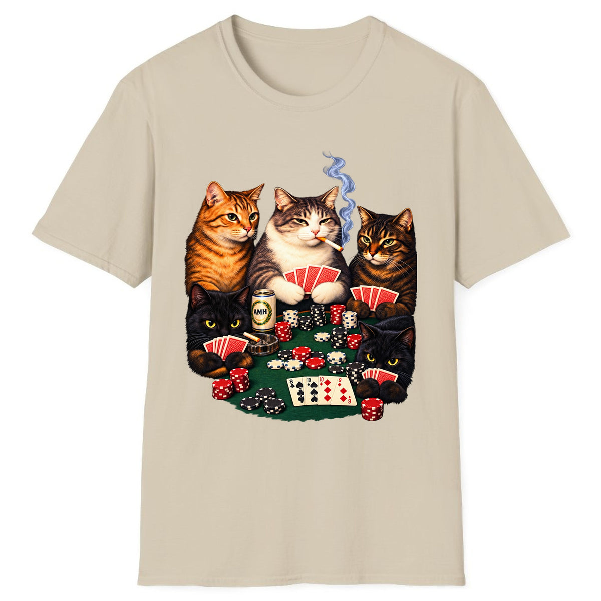 Poker Cats Game Night Classic Tee - Sand