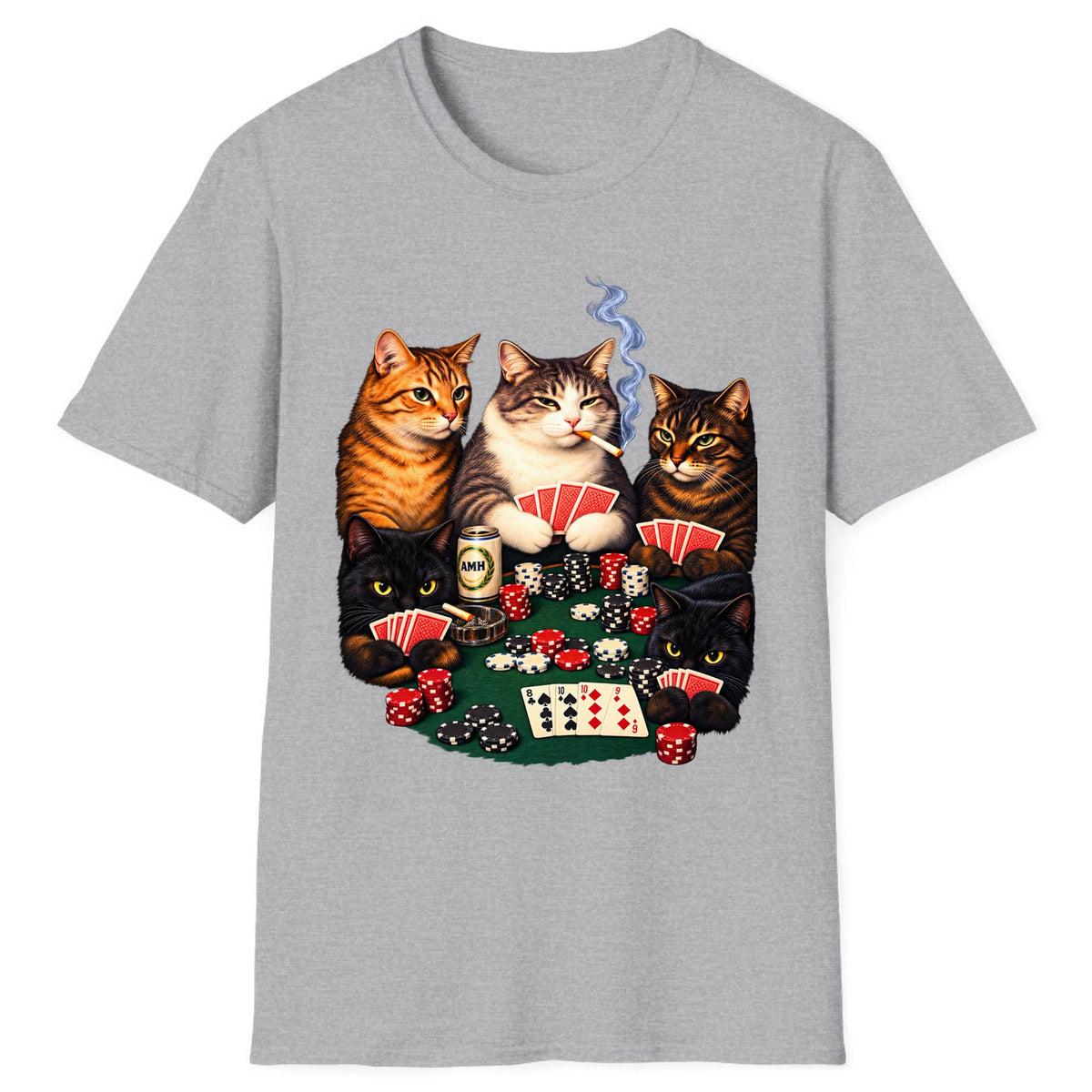 Poker Cats Game Night Classic Tee - Sport Grey