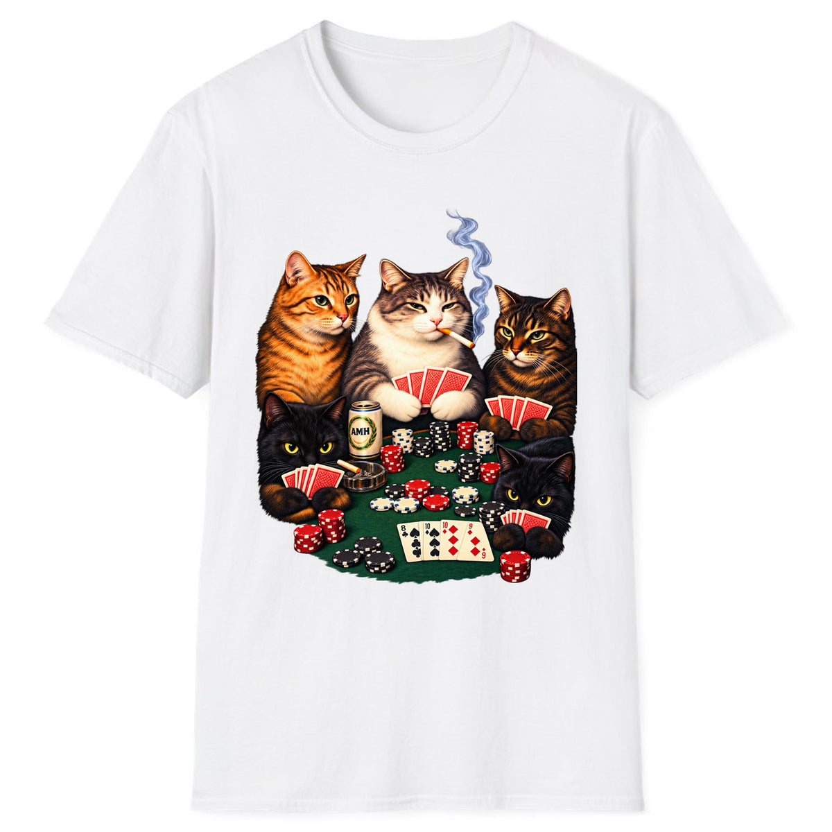 Poker Cats Game Night Classic Tee - White