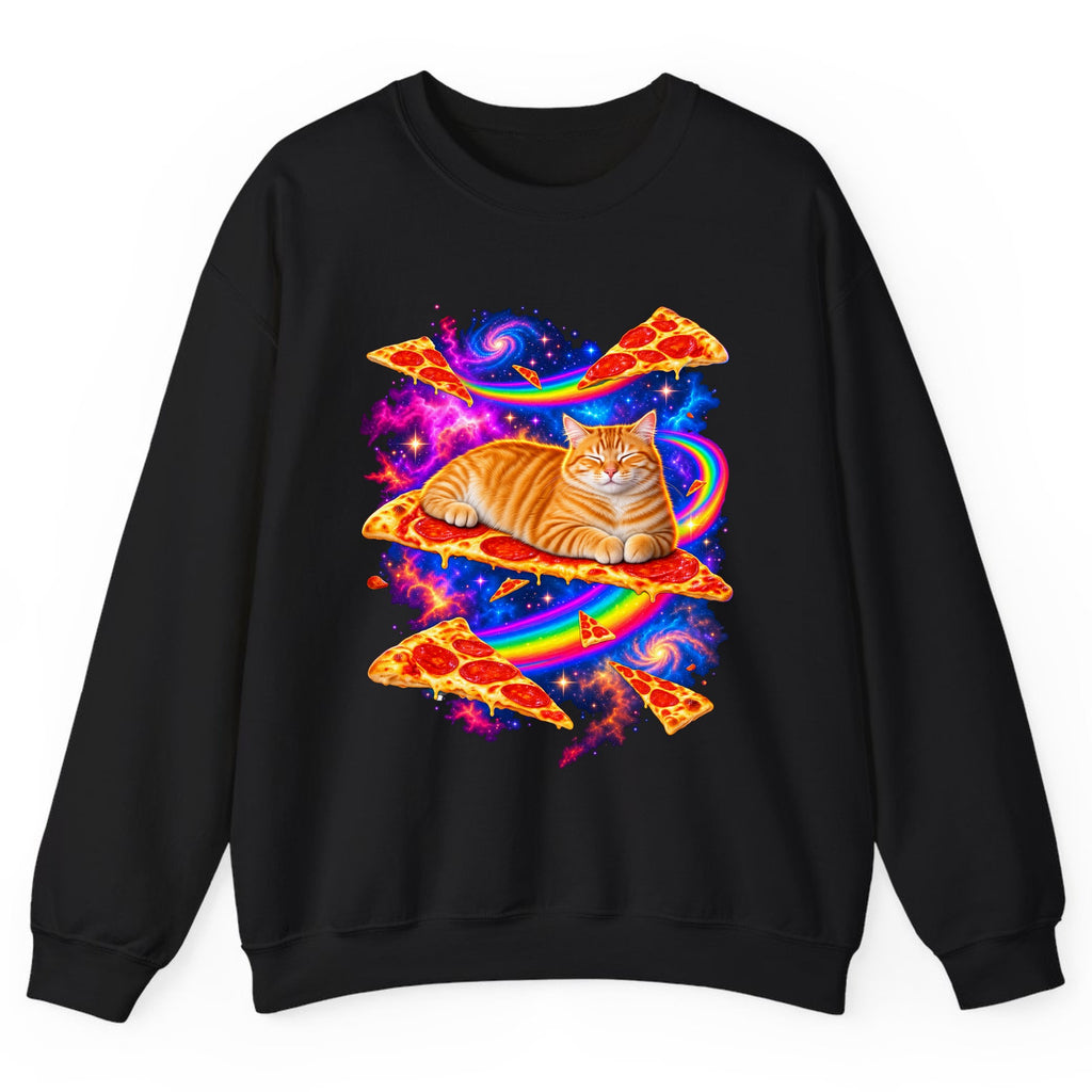 Cosmic Pizza Cat Crewneck Sweatshirt - Black