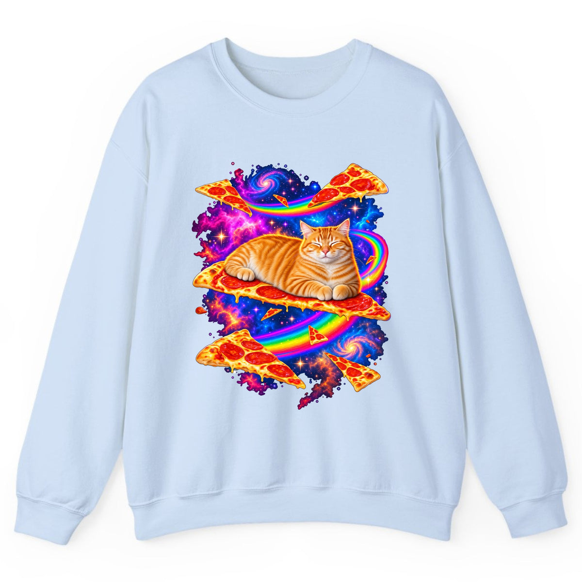 Cosmic Pizza Cat Crewneck Sweatshirt - Light Blue