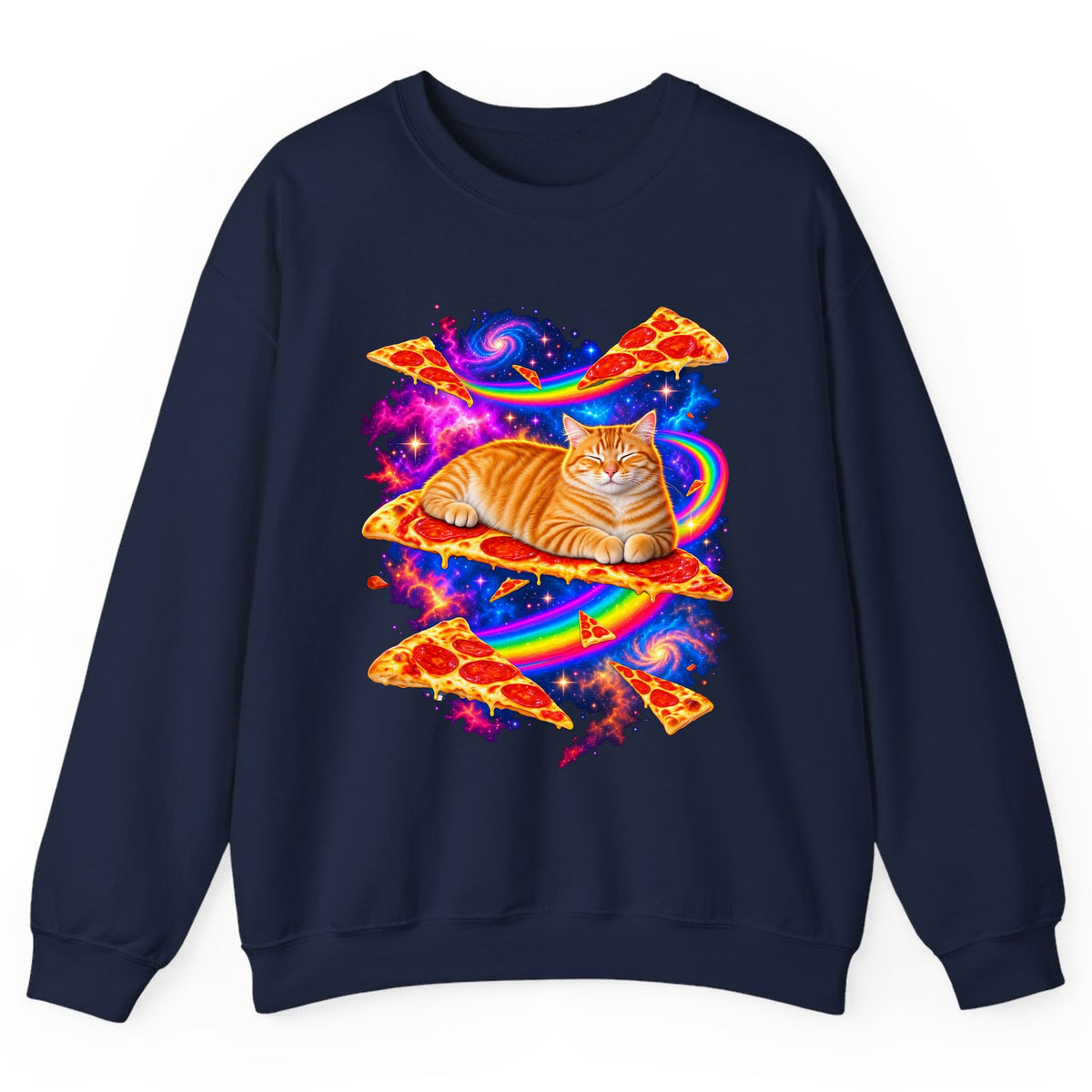 Cosmic Pizza Cat Crewneck Sweatshirt - Navy
