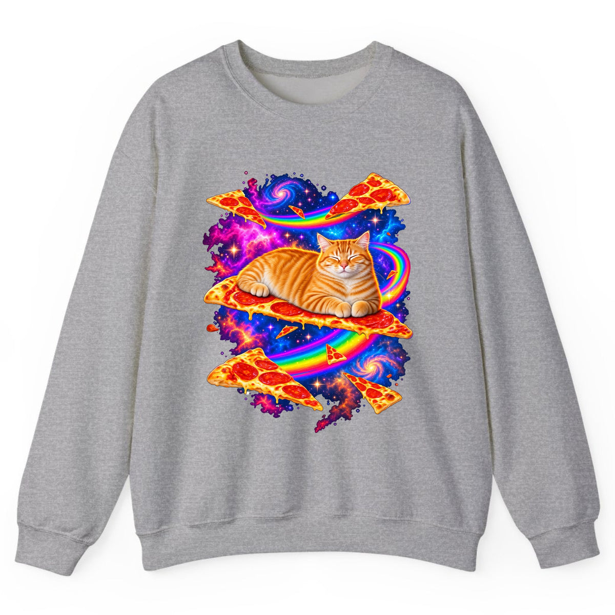 Cosmic Pizza Cat Crewneck Sweatshirt - Sport Grey