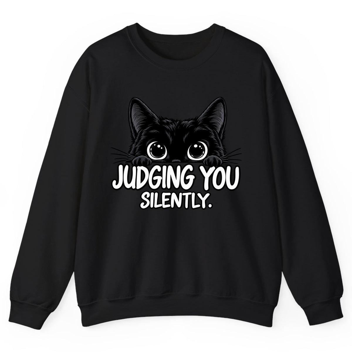 Judging You Silently Cat Crewneck Sweatshirt - Black