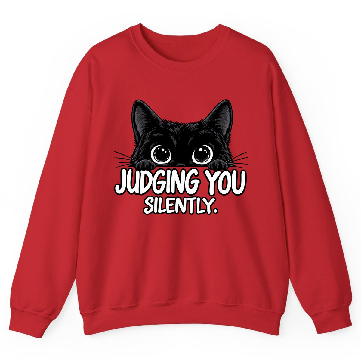 Judging You Silently Cat Crewneck Sweatshirt - Red