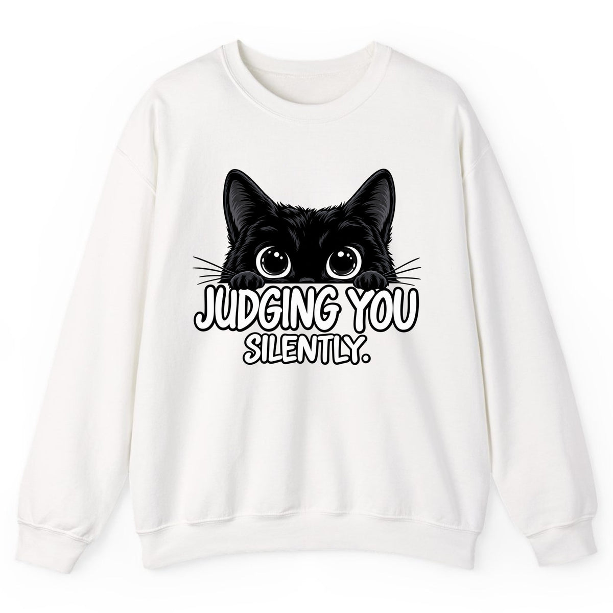 Judging You Silently Cat Crewneck Sweatshirt - White