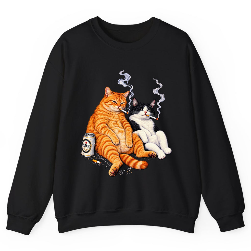 Smokin' Cat Beer Buddies Crewneck Sweatshirt - Black