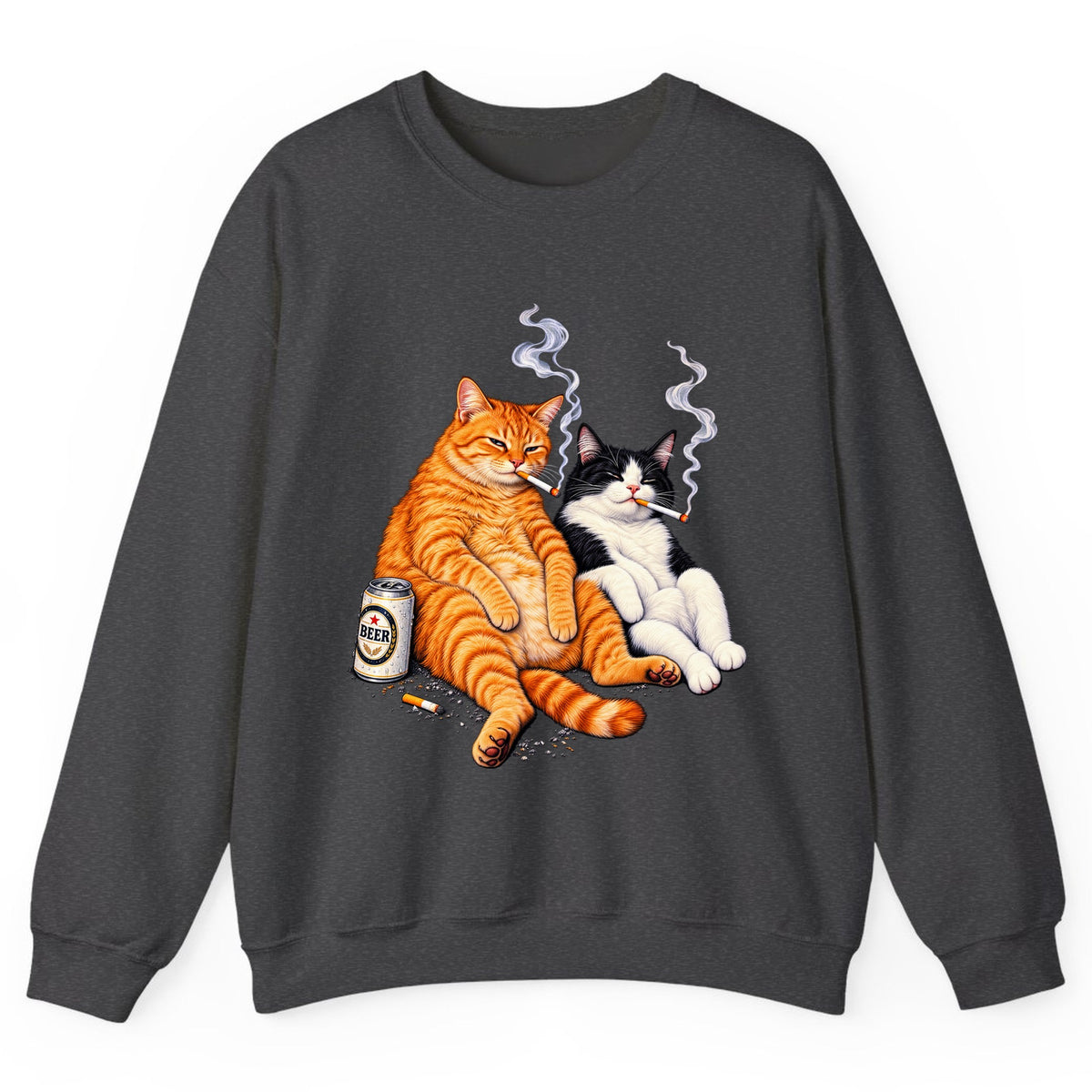 Smokin' Cat Beer Buddies Crewneck Sweatshirt - Dark Heather