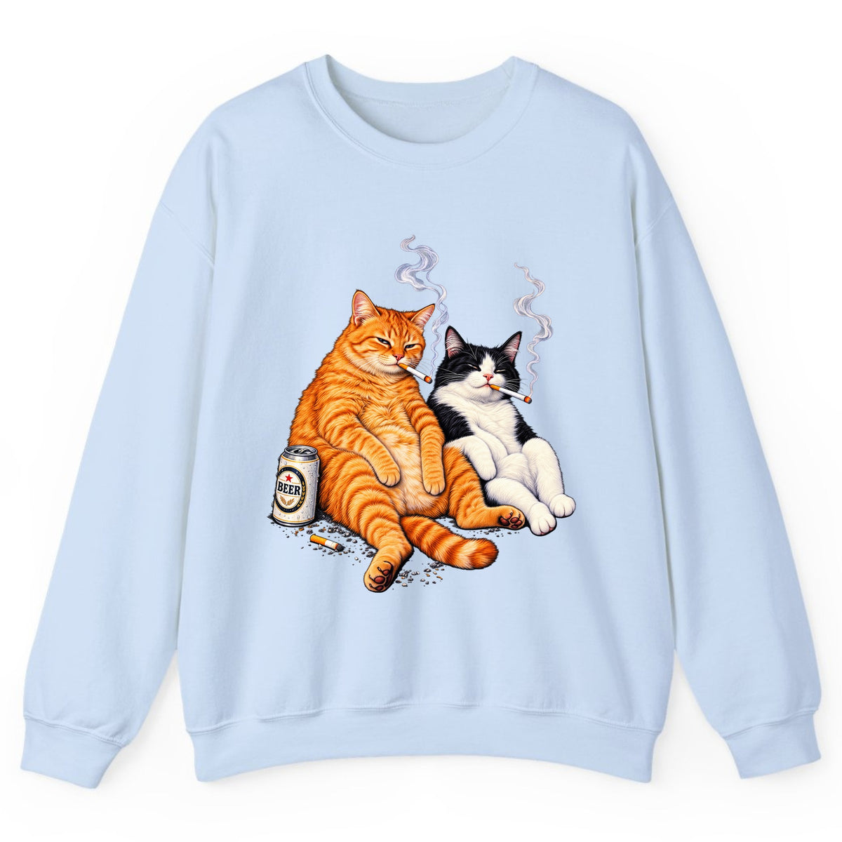 Smokin' Cat Beer Buddies Crewneck Sweatshirt - Light Blue