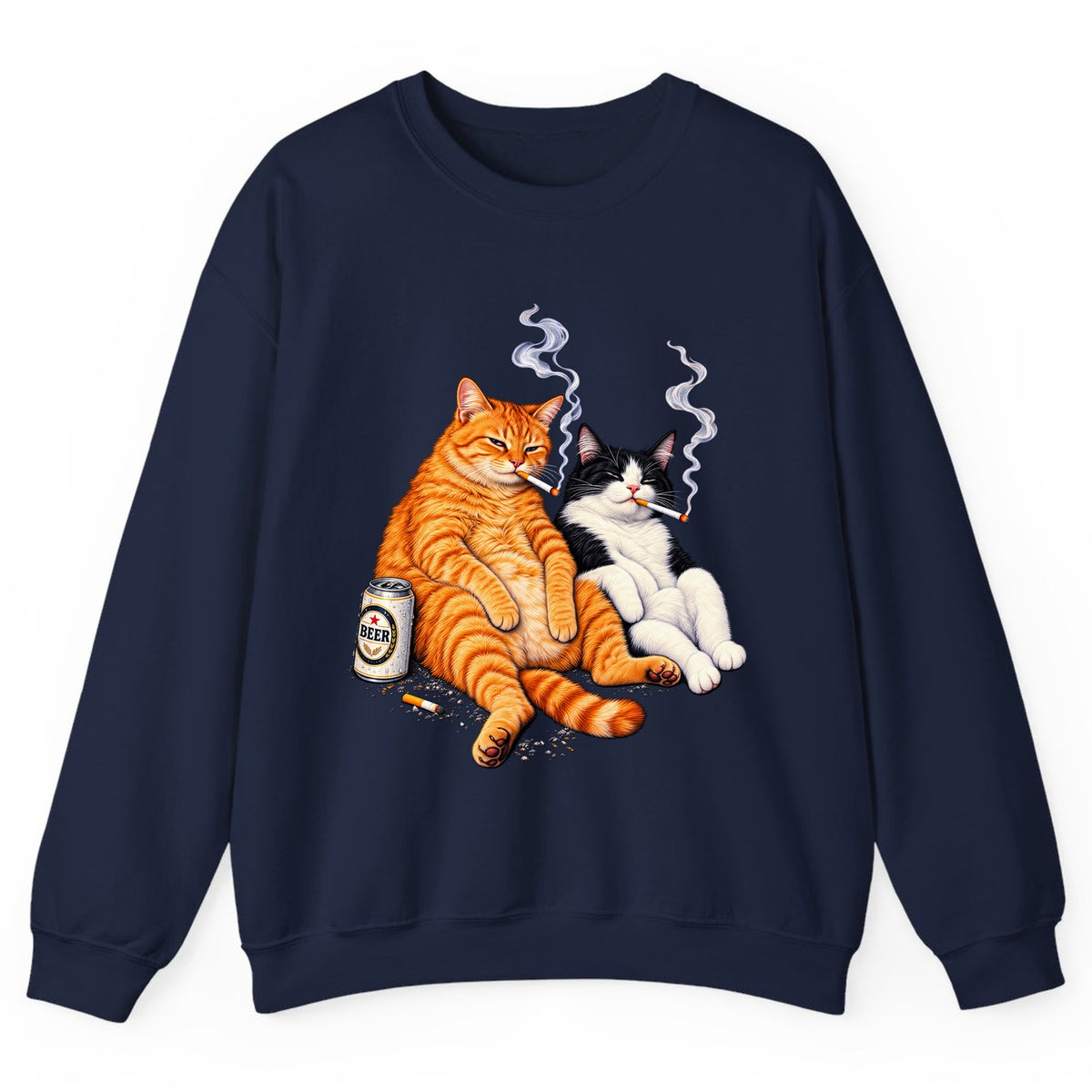 Smokin' Cat Beer Buddies Crewneck Sweatshirt - Navy