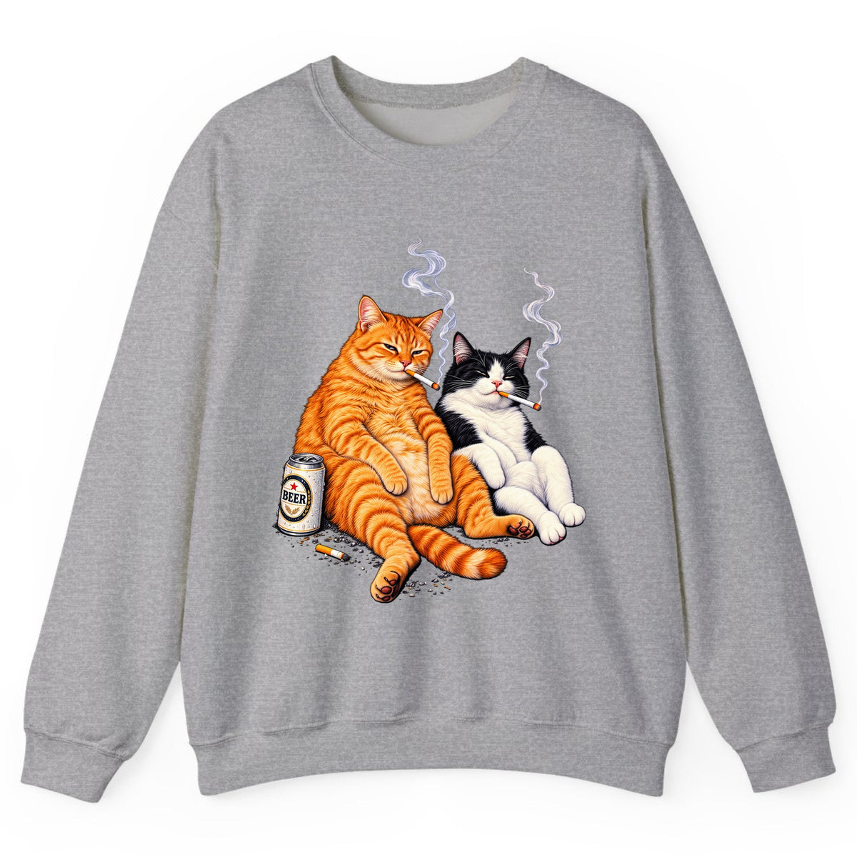 Smokin' Cat Beer Buddies Crewneck Sweatshirt - Sport Grey