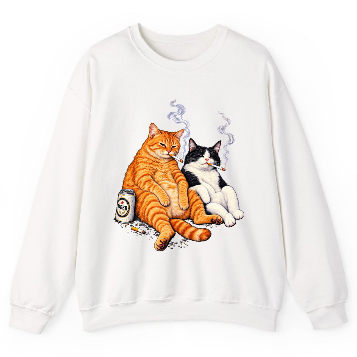 Smokin' Cat Beer Buddies Crewneck Sweatshirt - White