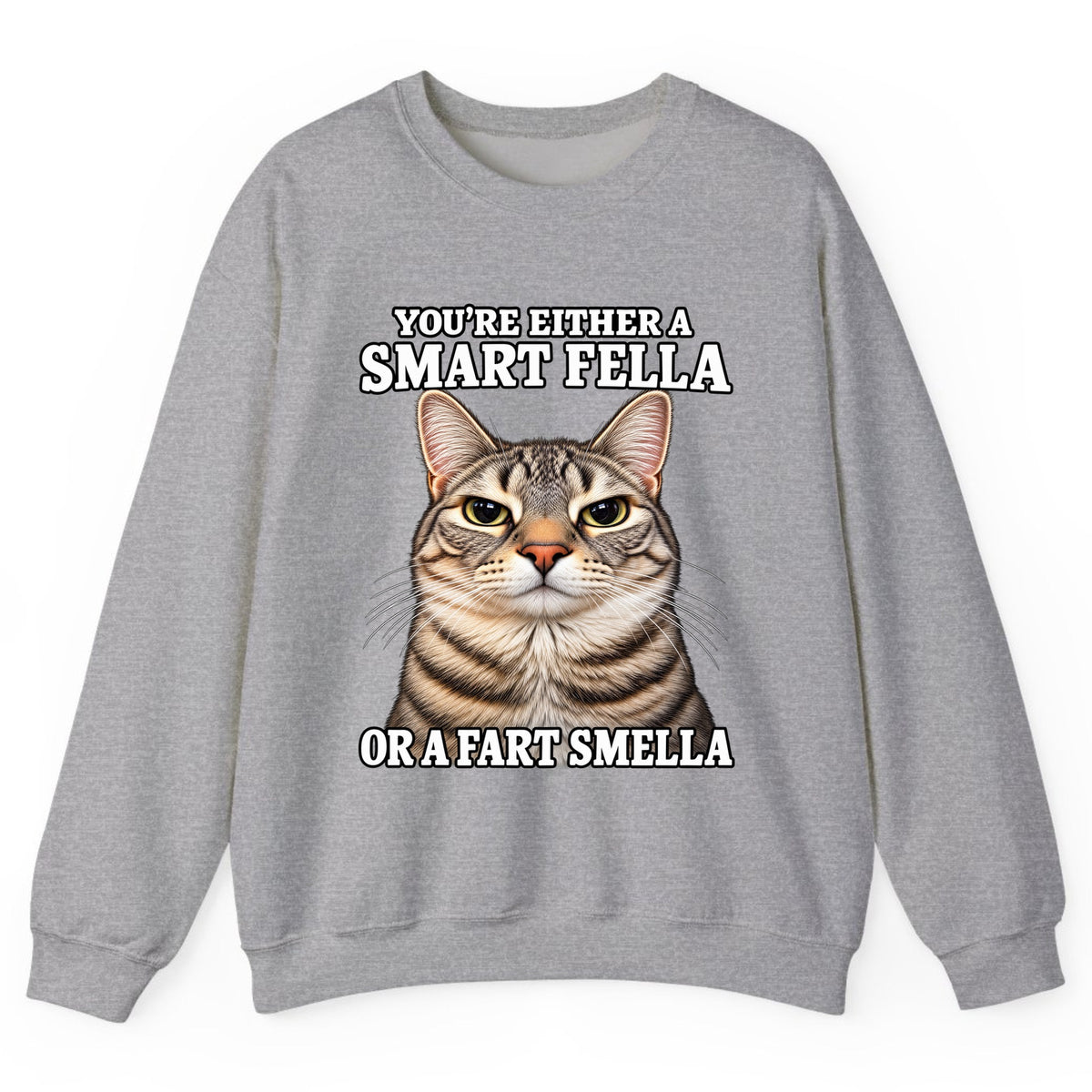 Smart Fella Fart Smella Cat Crewneck Sweatshirt - Sport Grey