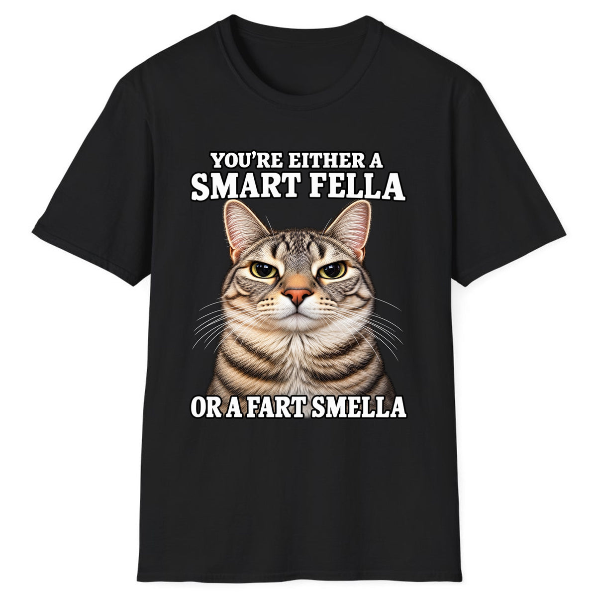 Smart Fella Fart Smella Cat Classic Tee - Black