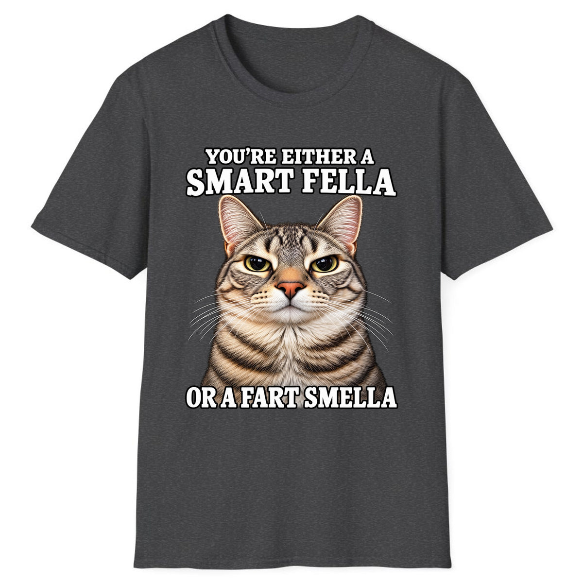 Smart Fella Fart Smella Cat Classic Tee - Dark Heather