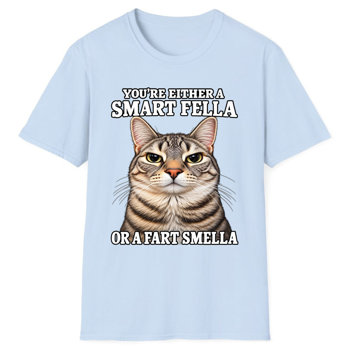 Smart Fella Fart Smella Cat Classic Tee - Light Blue