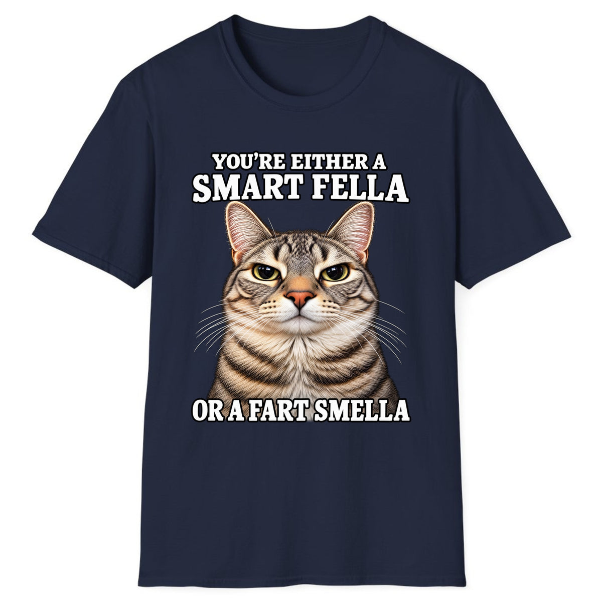 Smart Fella Fart Smella Cat Classic Tee - Navy