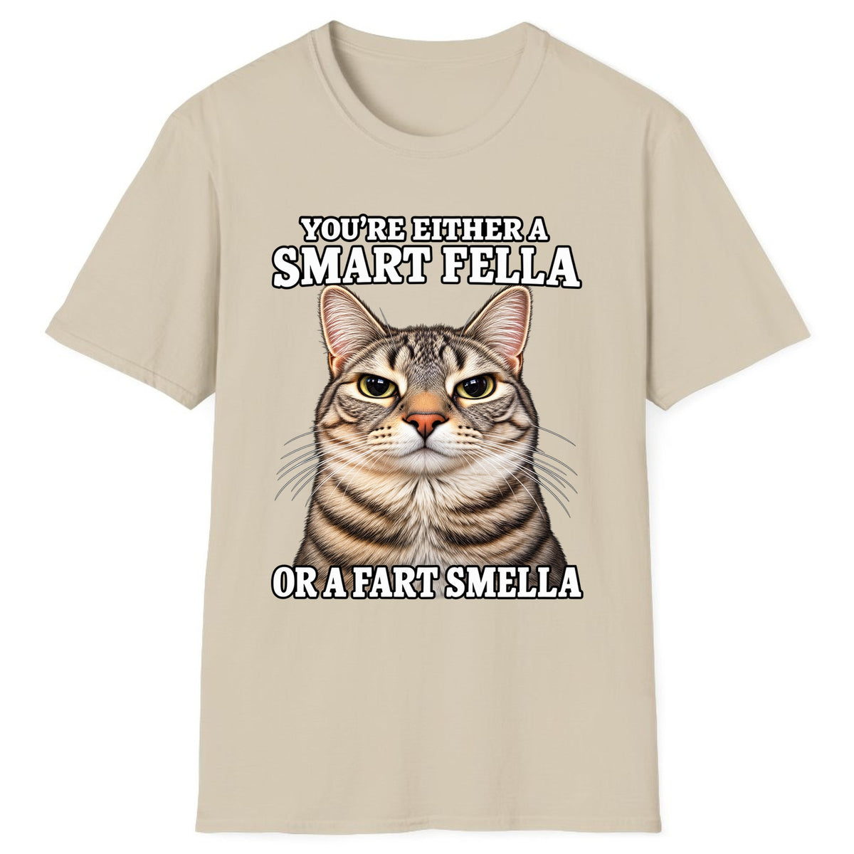 Smart Fella Fart Smella Cat Classic Tee - Sand