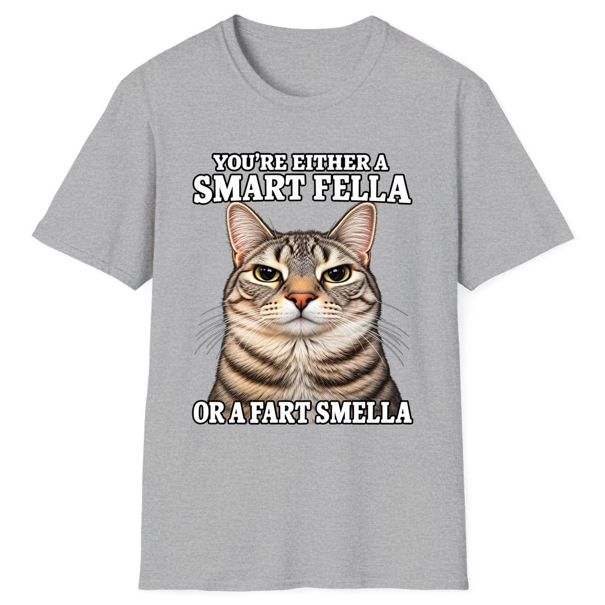 Smart Fella Fart Smella Cat Classic Tee - Sport Grey