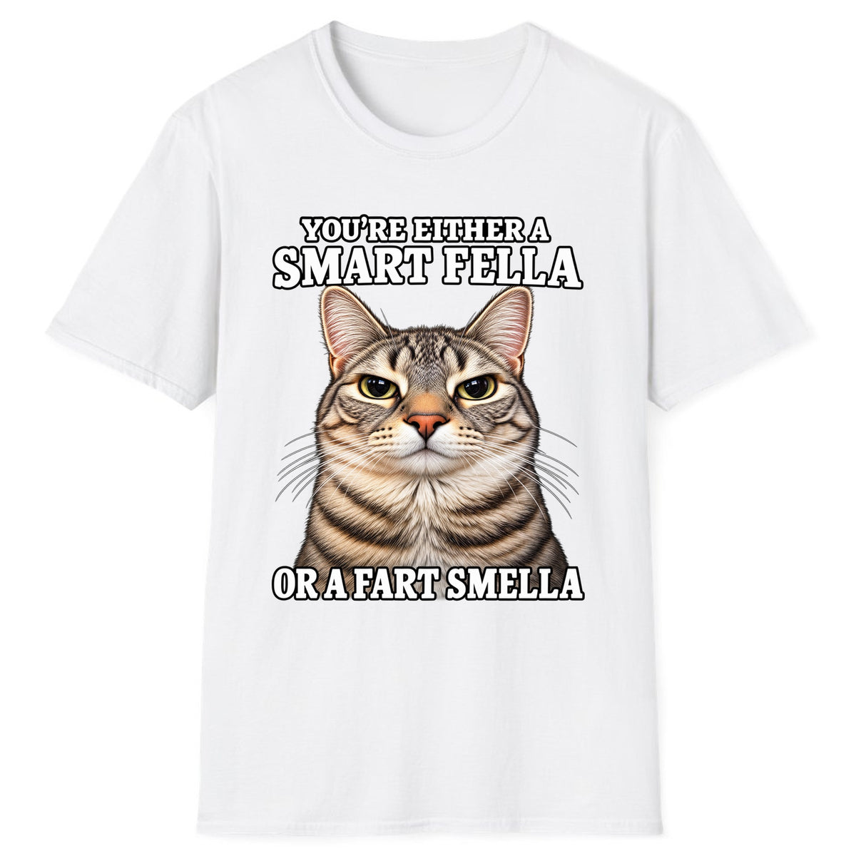 Smart Fella Fart Smella Cat Classic Tee - White