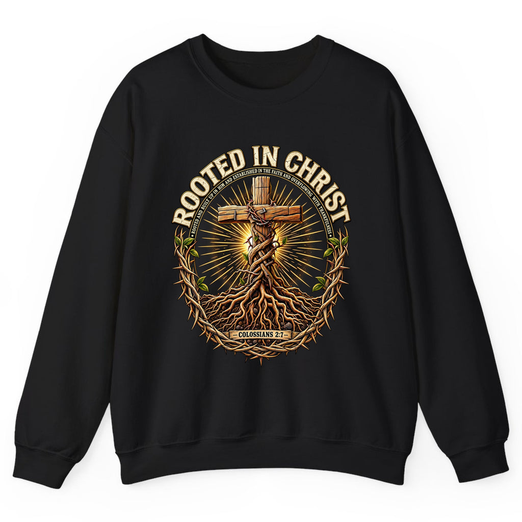 Rooted in Christ Colossians 2:7 Crewneck Sweatshirt - Black