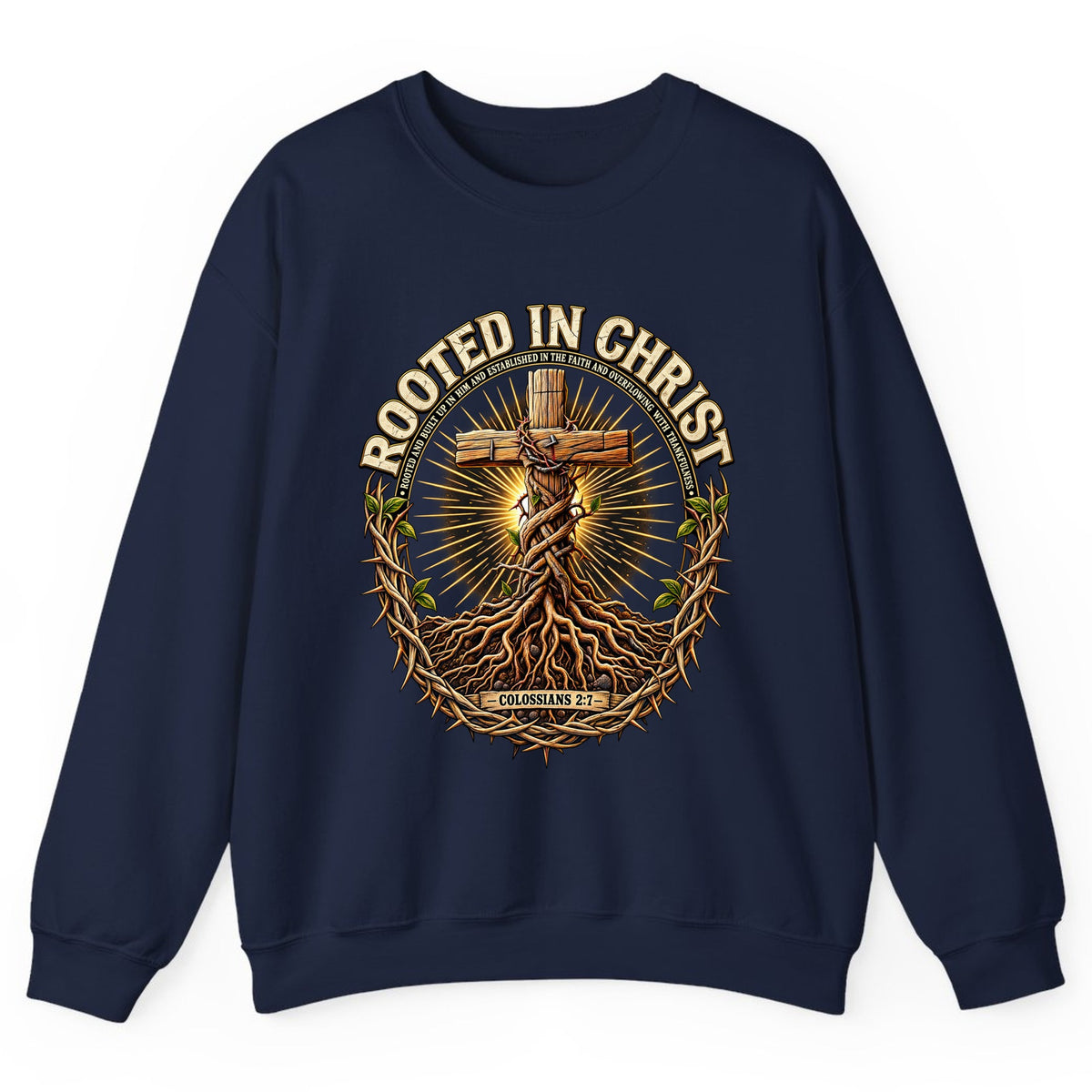 Rooted in Christ Colossians 2:7 Crewneck Sweatshirt - Navy