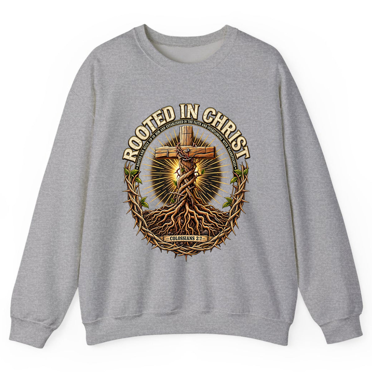 Rooted in Christ Colossians 2:7 Crewneck Sweatshirt - Sport Grey
