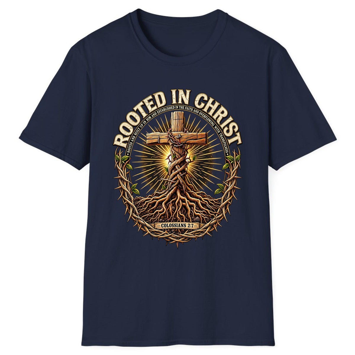 Rooted in Christ Colossians 2:7 Classic Tee - Navy
